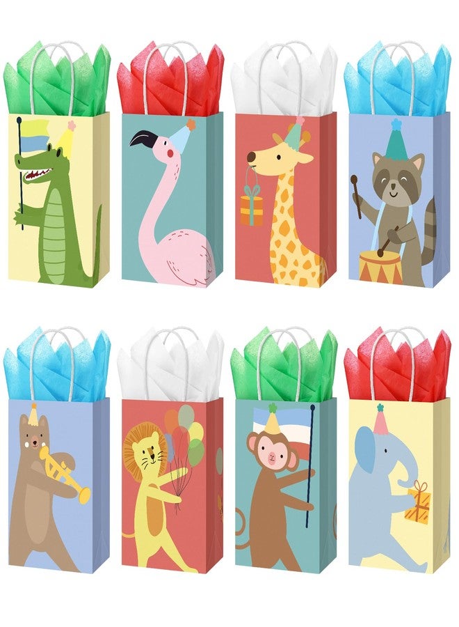 Weekgrat 24 Pcs Animal Parade Party Bags Bulk Animal Theme Gift Bag with Handles Cute Flamingos Raccoon Monkey Goodie Paper Supplies for Birthday Party Baby Shower Decoration - Image 1